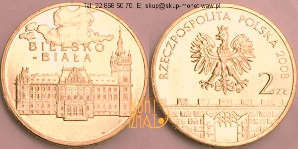 Warszawa – 2 zł 2008 r. – Bielsko-Biała, Historyczne miasta w Polsce, dwa złote NG