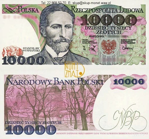 Warszawa – Banknot 10000 zł 1987 SERIA T, WYSPIAŃSKI dziesięć tysięcy złotych UNC