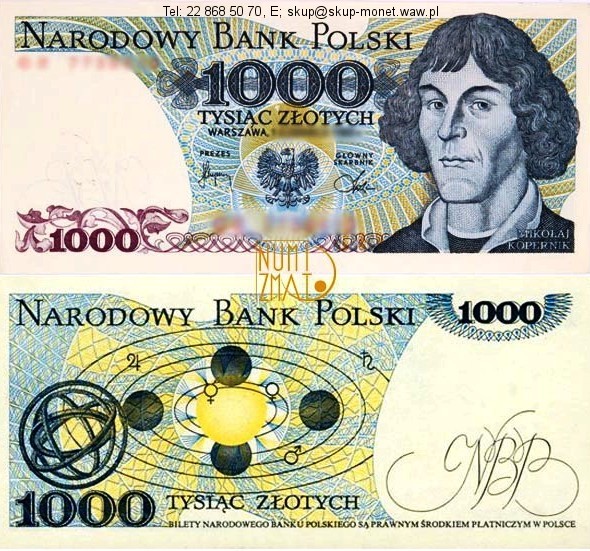 Warszawa – Banknot 1000 zł 1982 SERIA DU, KOPERNIK tysiąc złotych UNC