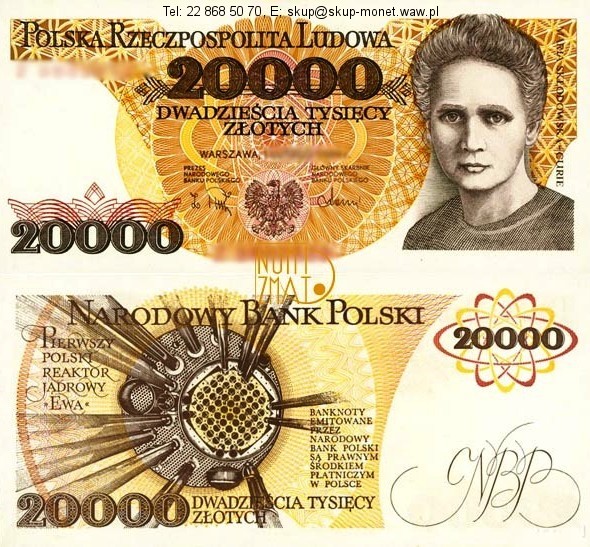 Warszawa – Banknot 20000 zł 1989 SERIA Z, SKŁODOWSKA dwadzieścia tysięcy złotych UNC