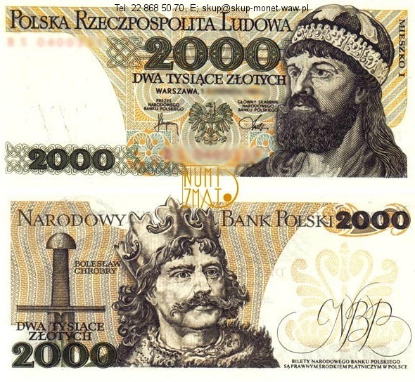 Warszawa – Banknot 2000 zł 1982 SERIA BY, MIESZKO I dwa tysiące złotych UNC