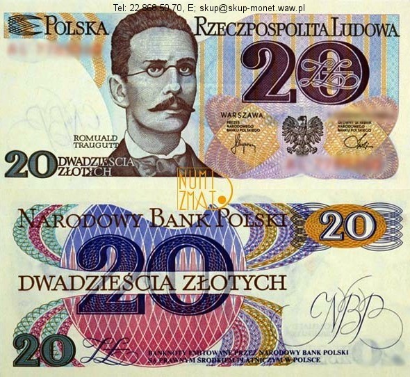 Warszawa – Banknot 20 zł 1982 SERIA AM, TRAUGUTT dwadzieścia złotych UNC